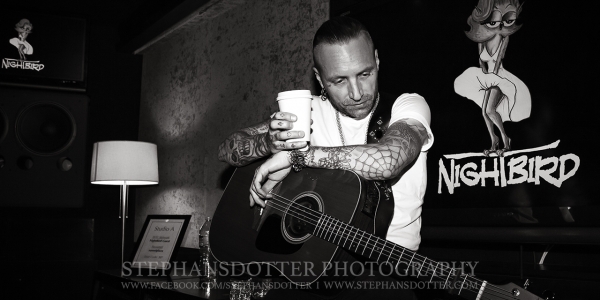 Nicke Borg, Backyard Babies having a coffee break at Nightbird studios in Los Angeles